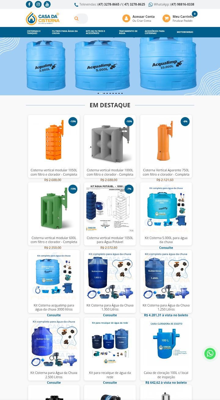 Site de vendas e-commerce para o nicho de construção civil, casa da cisterna, construções secas