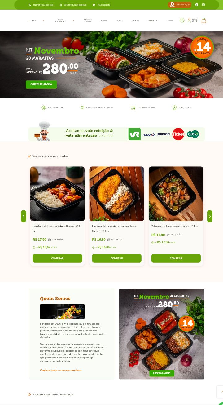 Site de vendas e-commerce para o nicho de comida fitness congelada.