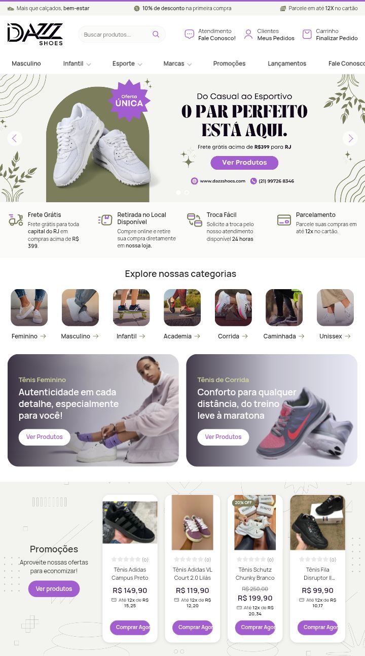 Site de vendas e-commerce para o nicho de sapatos sandálias e tênis .