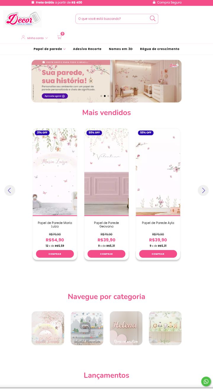 Site de vendas e-commerce para o nicho de decoração de ambientes