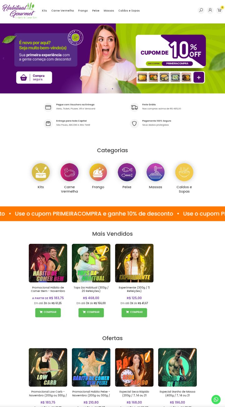 Site de vendas e-commerce para o nicho de comida fitness gourmet.