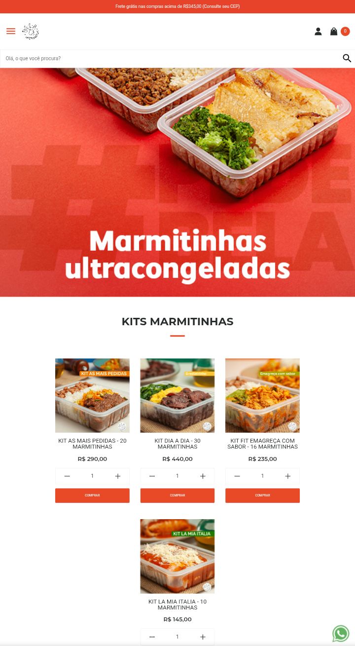 Site de vendas e-commerce para o nicho de comida fitness, comida saudável congelada.