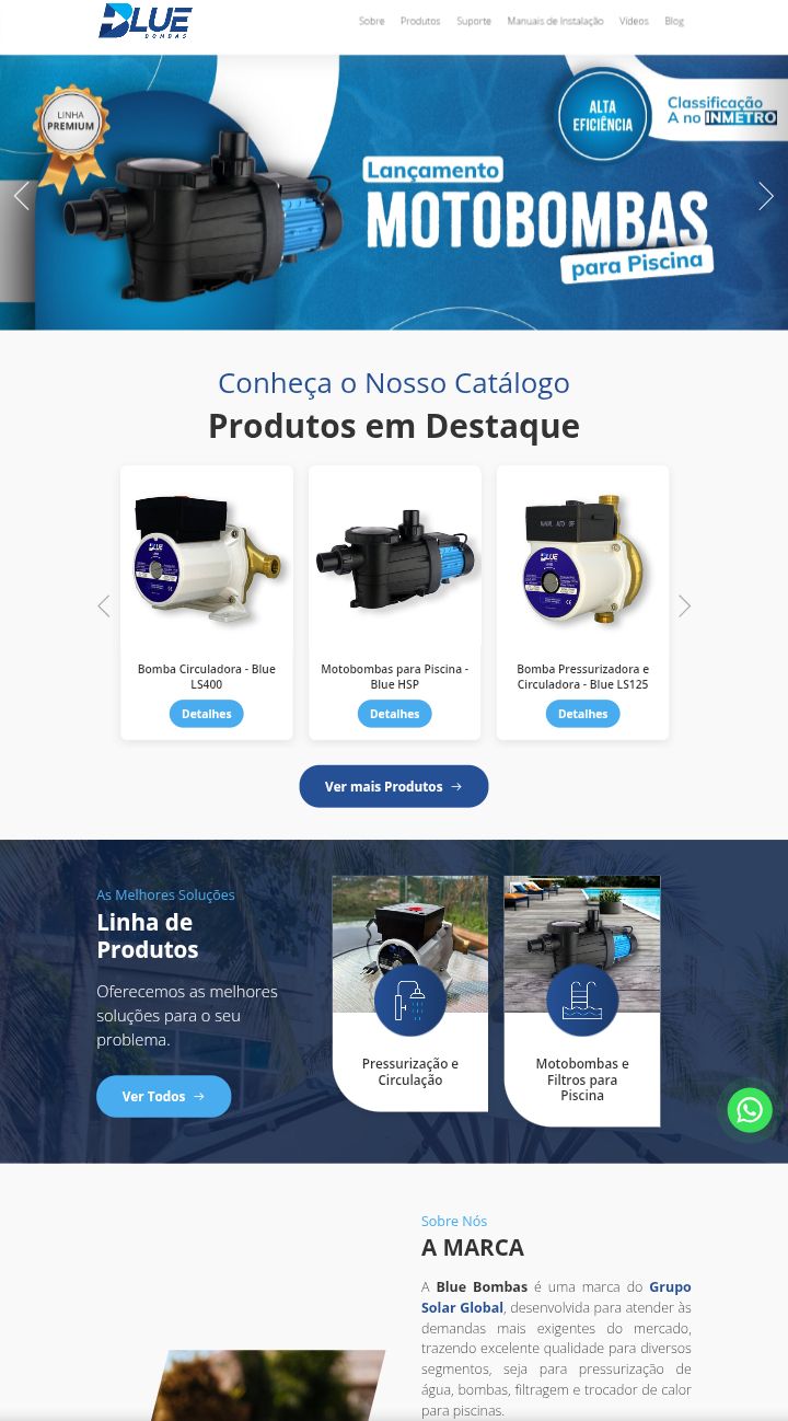 Site de vendas e-commerce para o nicho de construção civil, produto motobomba