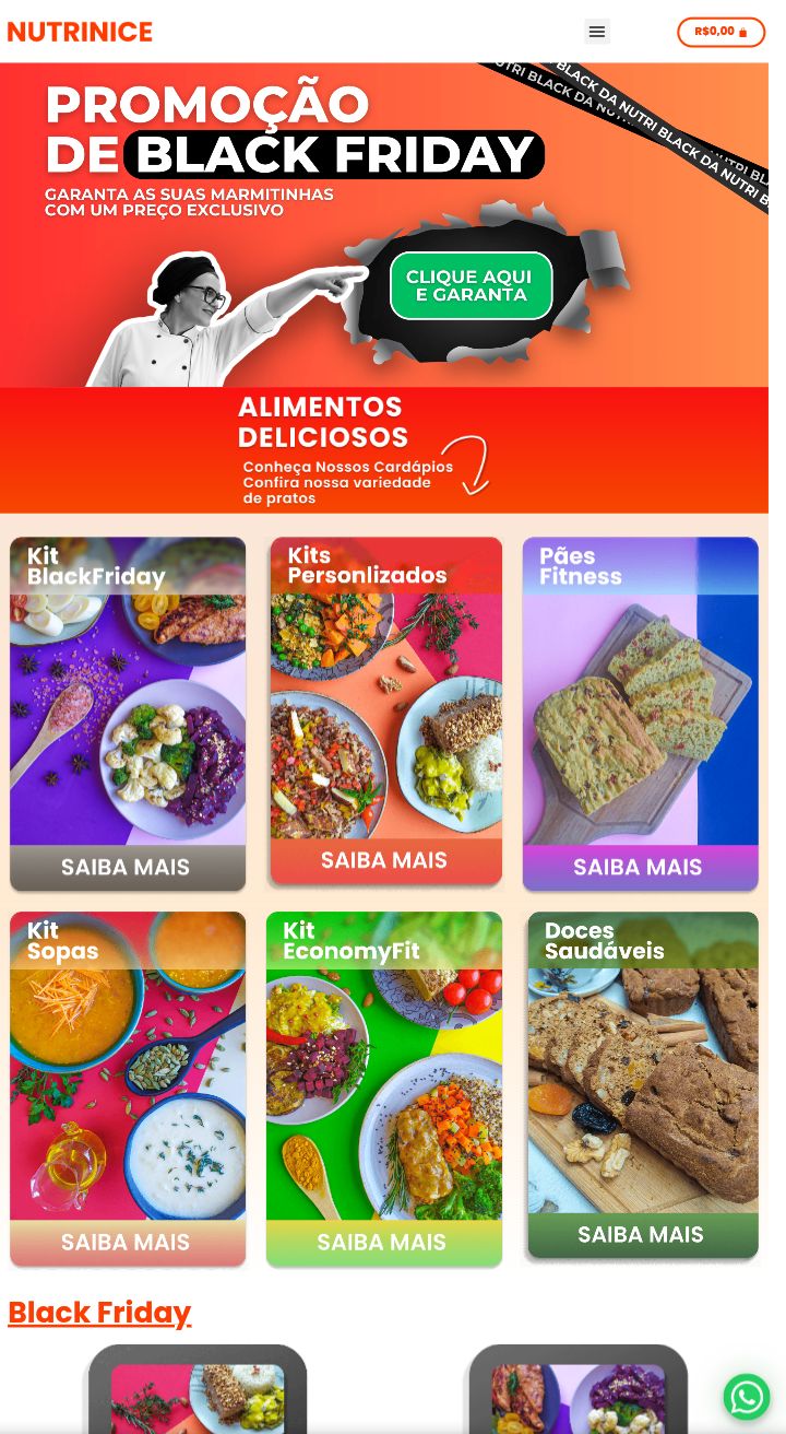 Site de vendas e-commerce para o nicho de comida fitness congelada.