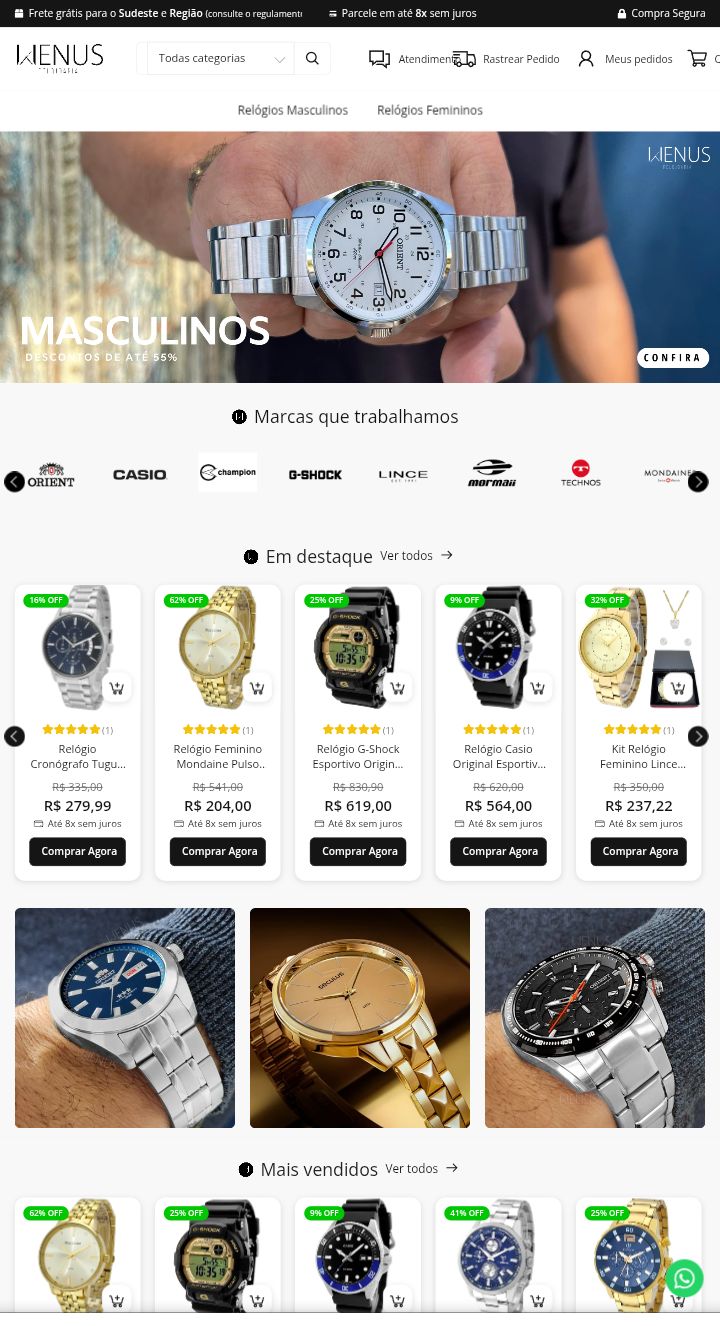 Site de vendas e-commerce para o nicho de relógios
